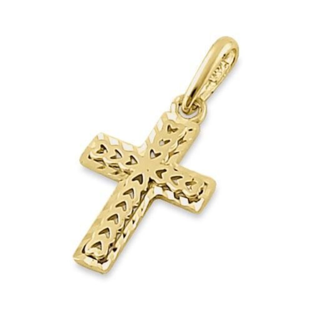 Solid 14k Yellow Gold Small Heart Cross Necklace Pendant New